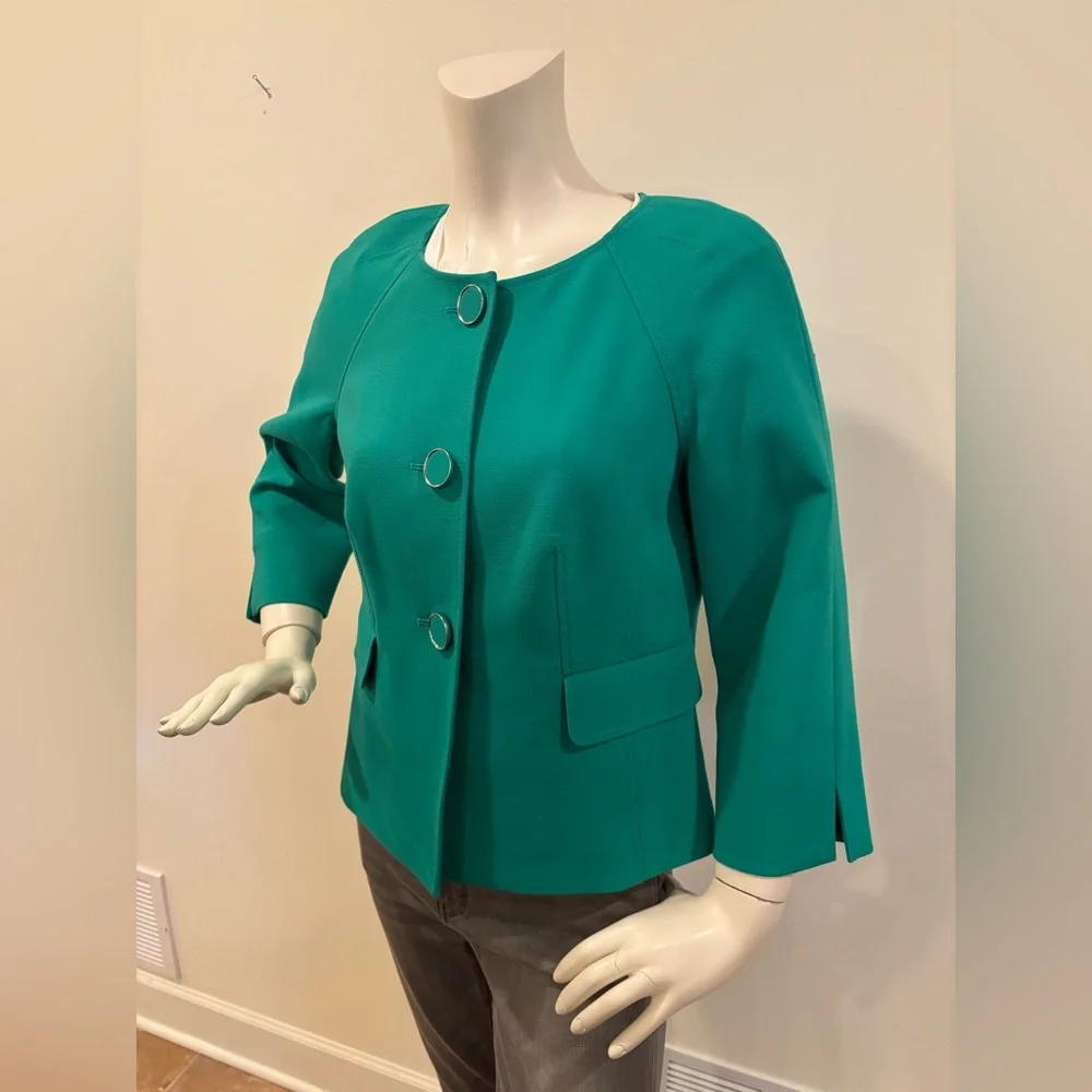 Vintage Semantiks Women’s Teal Round-Neck Button Blazer Jacket, size 10